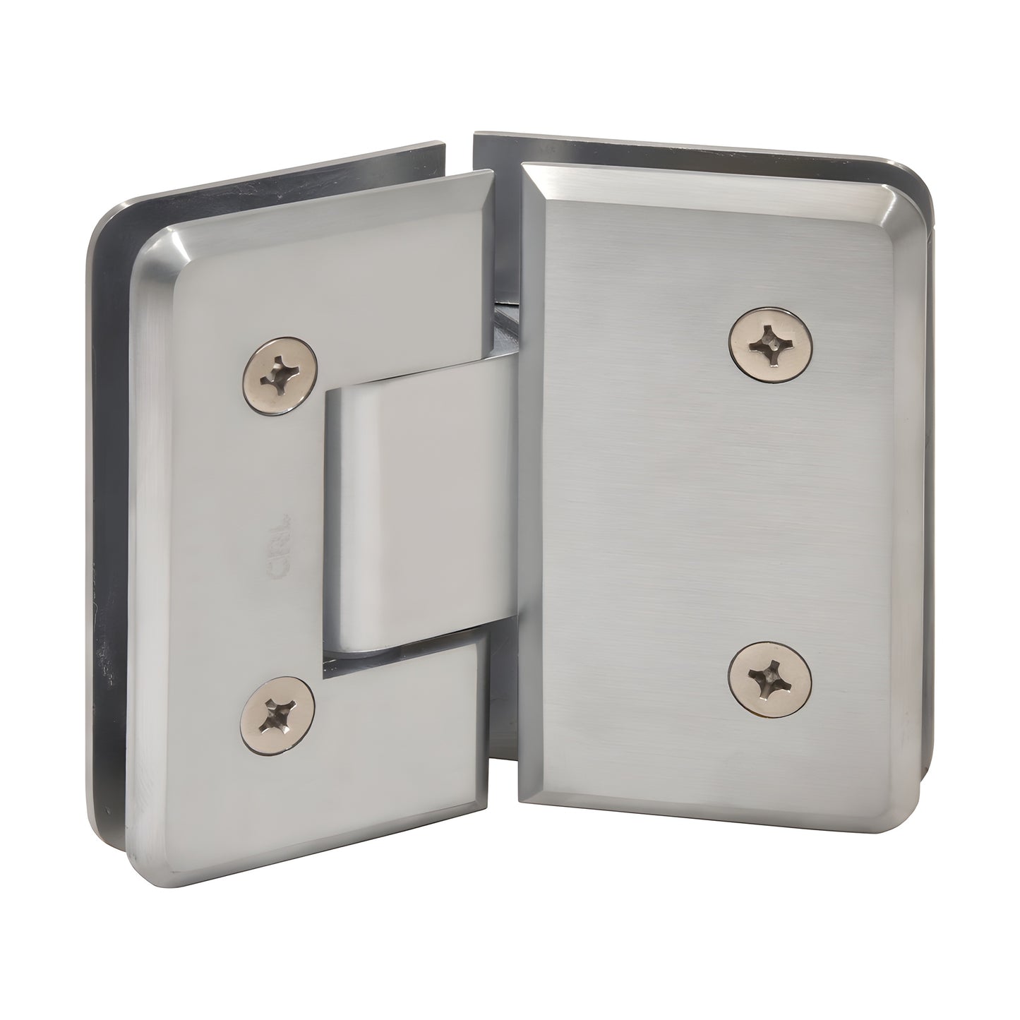 Brushed chrome beveled 135 glass-to-glass shower hinge, solid brass, fits 3/8-1/2" glass (C0L045BCH)