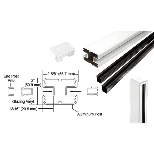 S36CKW sky-white aluminum rectangular center post kit, 36" long, 2" wide, fits 1/4-3/8" dry or 1/2" wet-glazed glass.