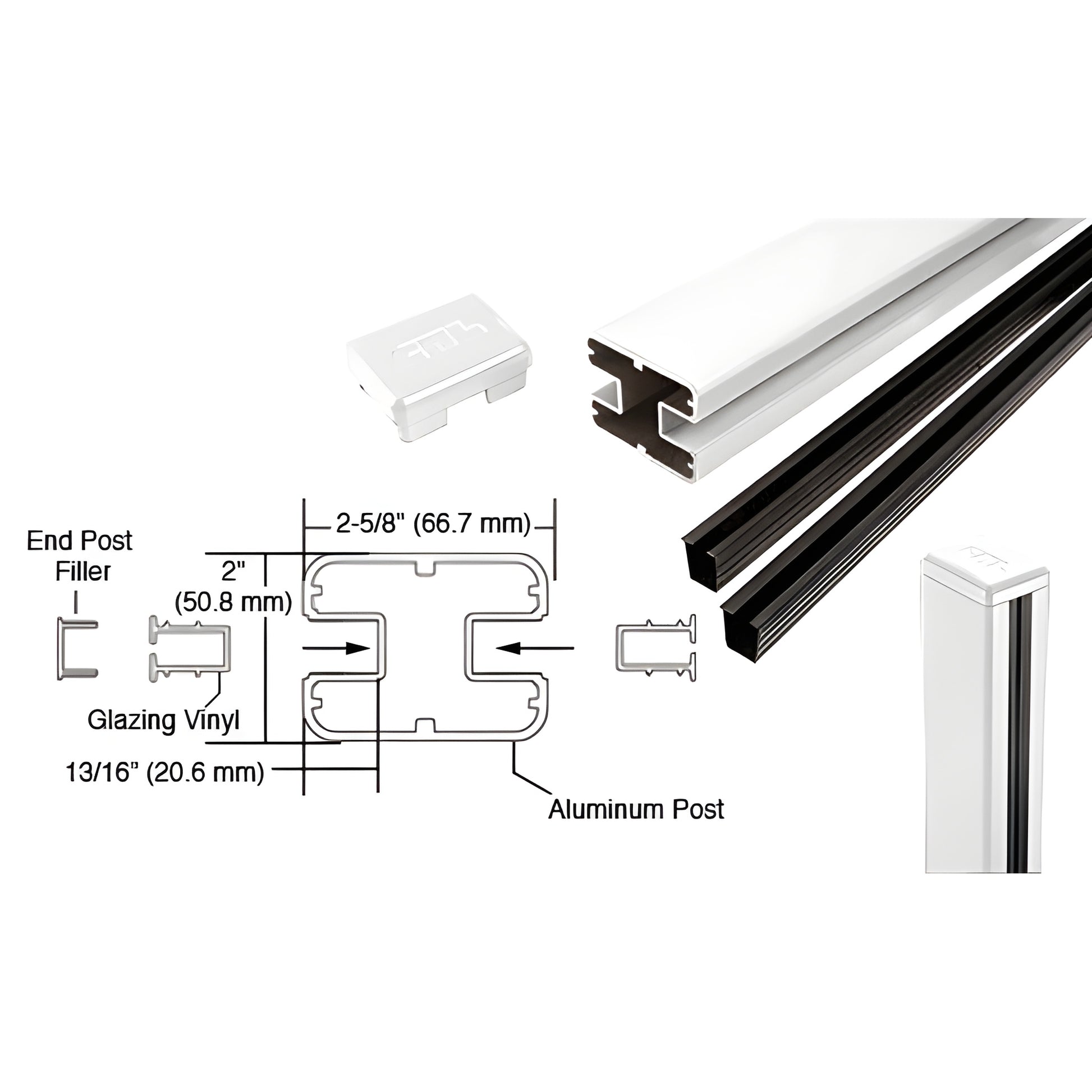 CRL S72CKW sky white 72 in aluminum rectangular center post kit for 180 glass join; fits 1/4-3/8 in dry or 1/2 in wet glazin