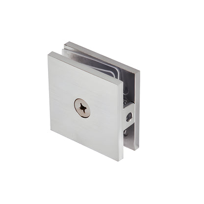 SCU4BCH brushed chrome solid brass square wall-mount clamp for 3/8-1/2 (10-12mm) frameless glass panels.