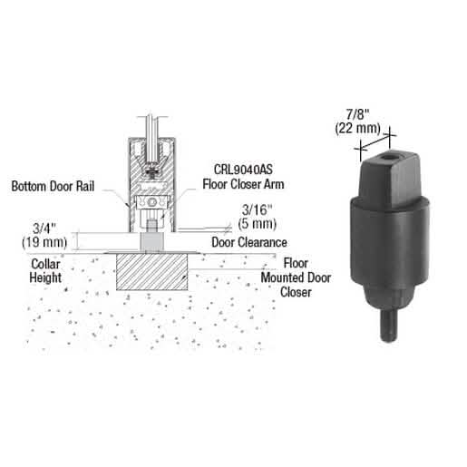 "CRL Floor Mounted Closer with 3/4\" Collar Height and Tapered Spindle for Enhanced Stabil