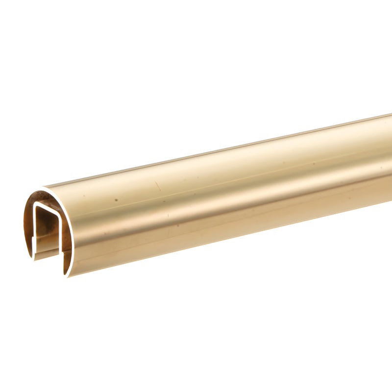 GR20PB polished brass 2 in cap rail (120 in) U-channel for 1/2-5/8 in glass