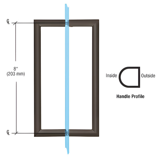RM8X80RB oil-rubbed bronze back-to-back rectangular shower pull handle, 8" c-c, 3/4" tubular, for 6-12mm glass.