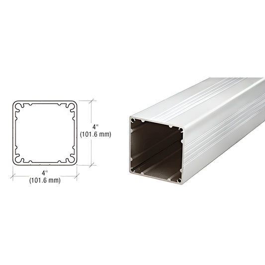 Silver metallic 4 in 4 in hollow aluminum square post, 48 in length, grooved faces - SKU 4P48S