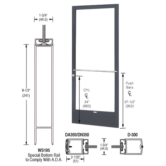 DE22722LA36 - Black Bronze Anodized 36x84 ADA narrow-stile center-hung commercial door, single active leaf.