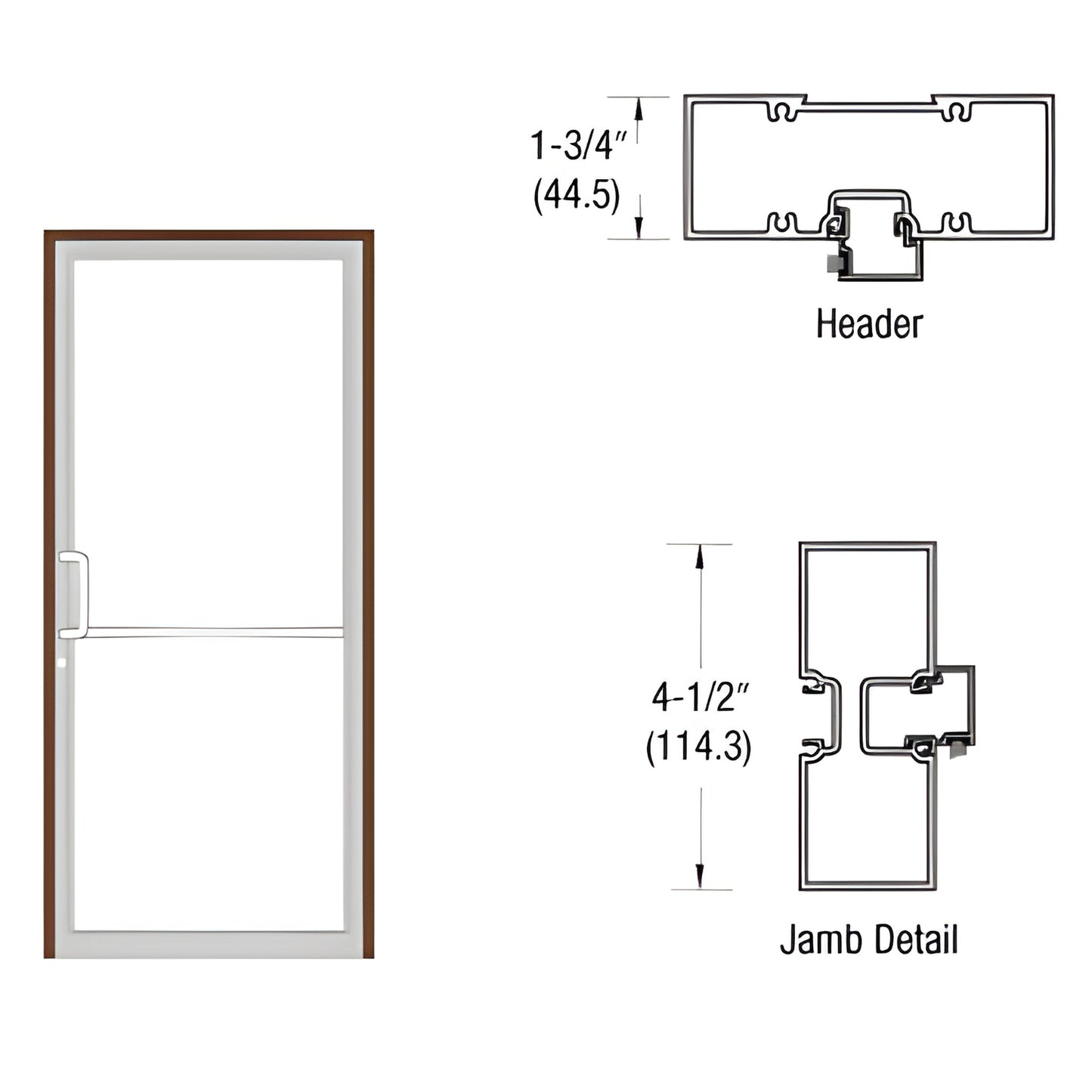 FR41522 black bronze anodized aluminum up and over frame with threshold; left shows 36x84 door, right shows header and 4-1/2"
