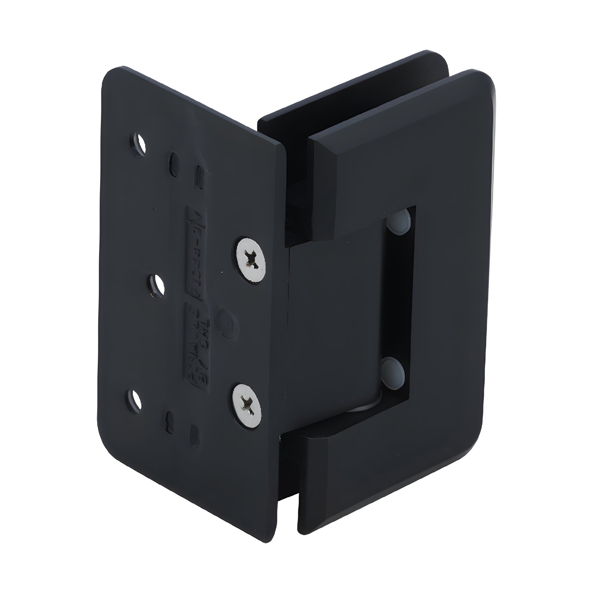 Oil-rubbed bronze Pinnacle shower door hinge (P1N5440RB) for 8-12mm glass, solid brass with beveled, radius corners.