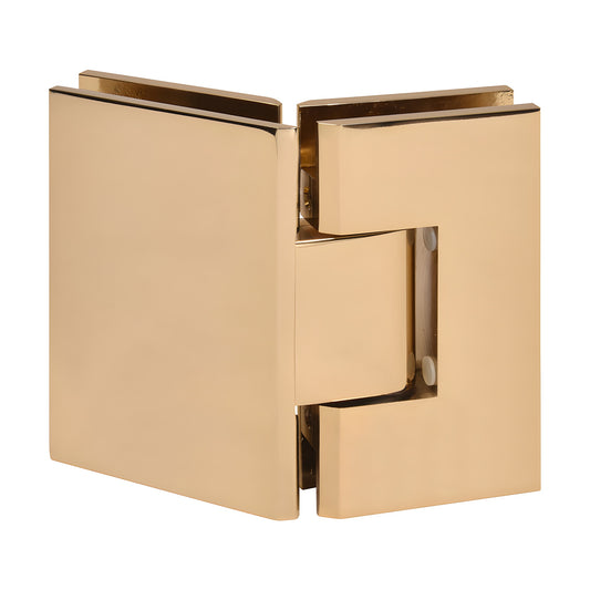 French gold brass glass-to-glass shower hinge (Vienna series), 135 square-profile, fits 3/8-1/2" glass.