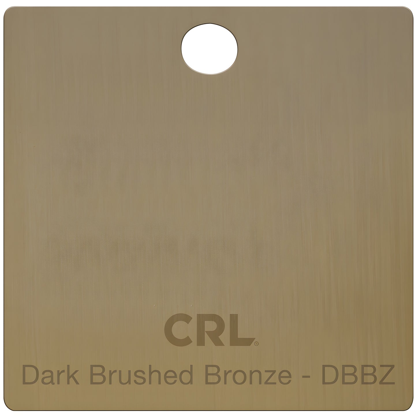Dark Brushed Bronze brass finish hinge sample chip (CRL CH2PDBBZ) - square swatch with hole and CRL logo.