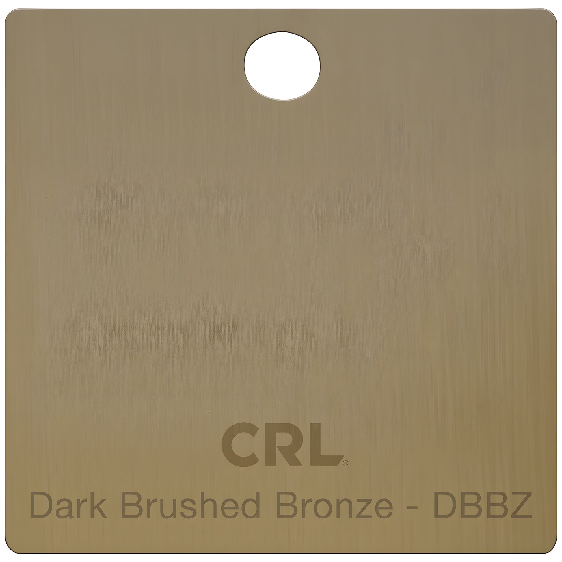 Dark Brushed Bronze brass finish hinge sample chip (CRL CH2PDBBZ) - square swatch with hole and CRL logo.
