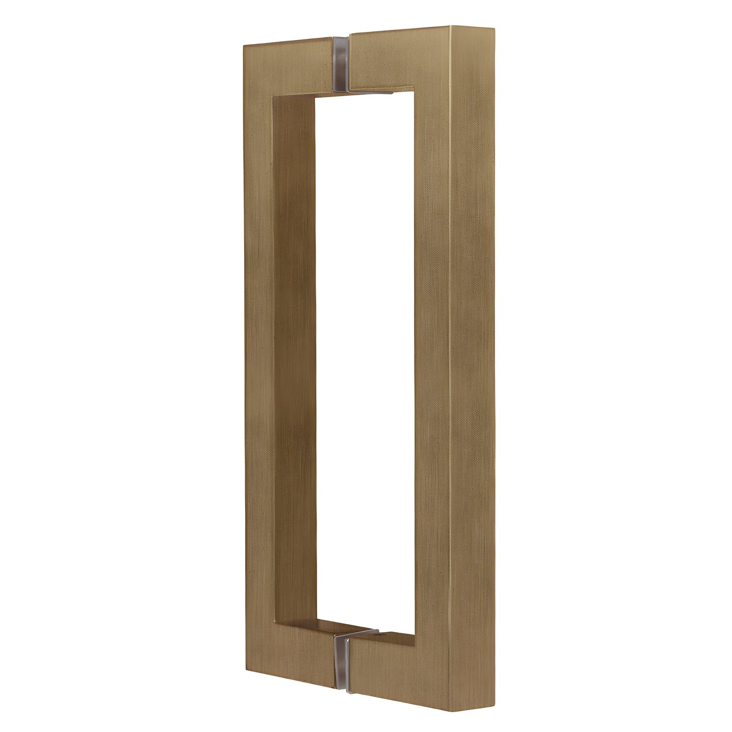 SQ Series square corner glass pull handle, dark brushed bronze brass, 8 in center, fits 1/4-1/2 in glass (SKU SQ8X8DBBZ)