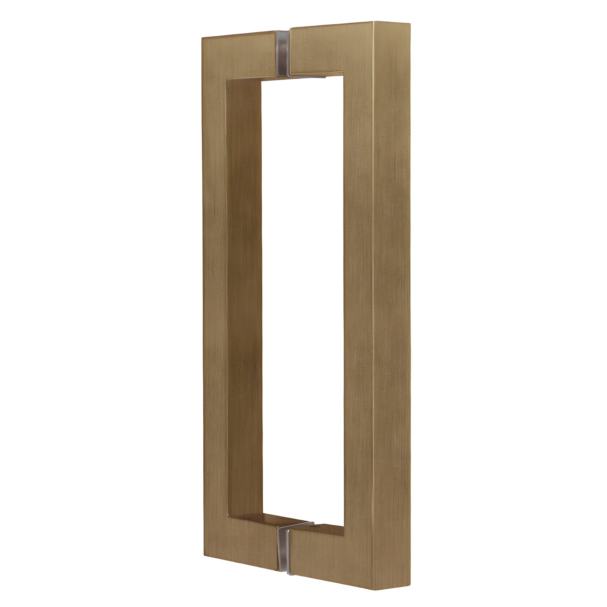 SQ Series square corner glass pull handle, dark brushed bronze brass, 8 in center, fits 1/4-1/2 in glass (SKU SQ8X8DBBZ)