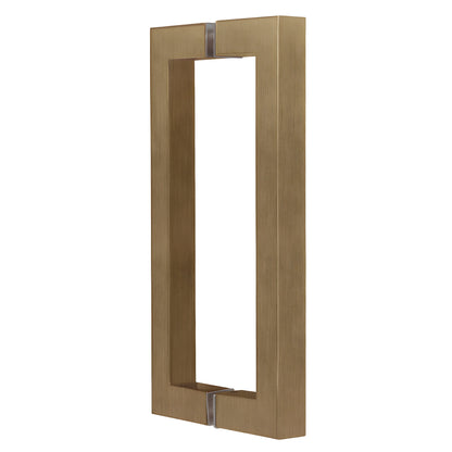 SQ Series square corner glass pull handle, dark brushed bronze brass, 8 in center, fits 1/4-1/2 in glass (SKU SQ8X8DBBZ)