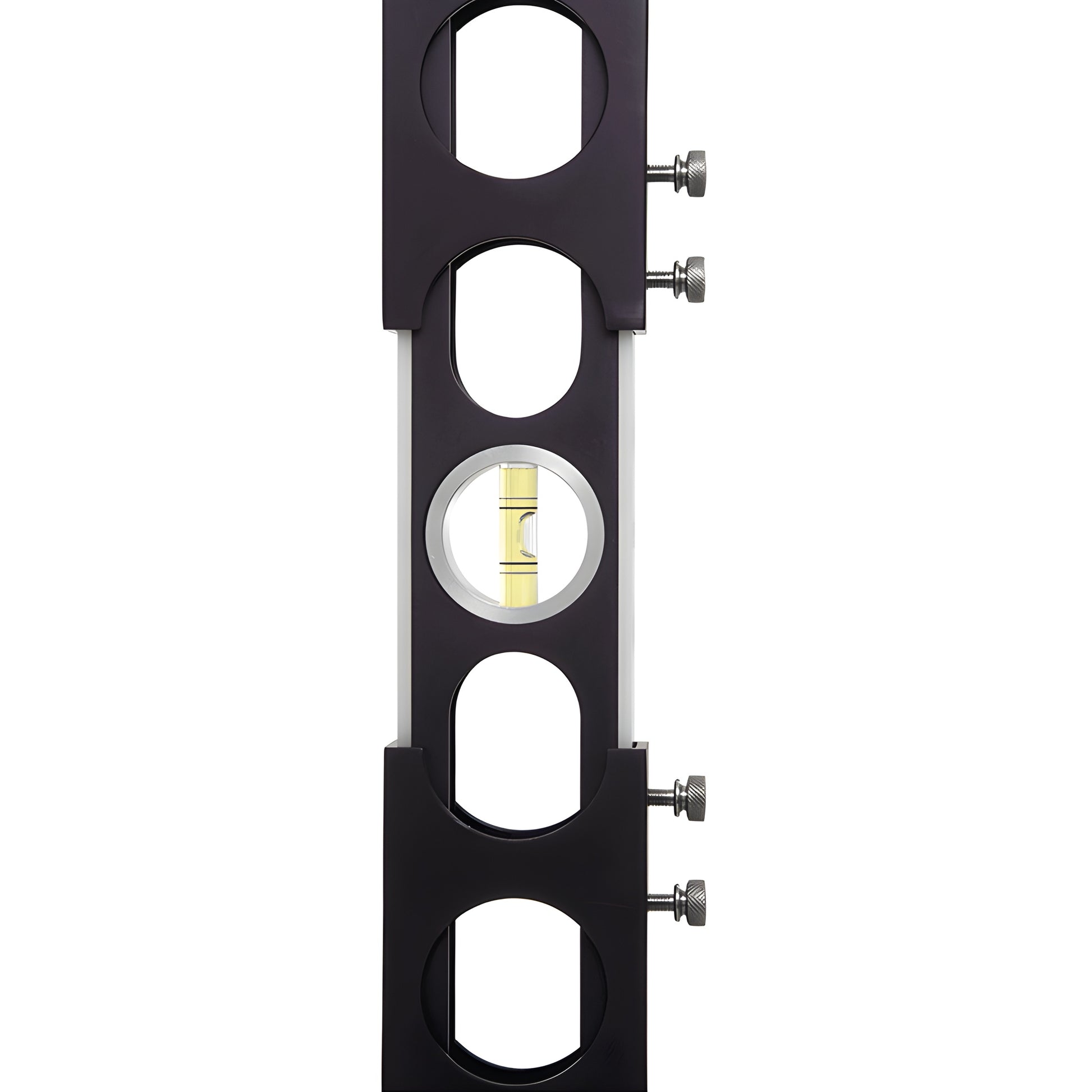 PPL98 expanding plumb level, black vertical tool with center spirit vial, sliding aluminum rails and knurled lock screws