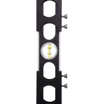 PPL98 expanding plumb level, black vertical tool with center spirit vial, sliding aluminum rails and knurled lock screws