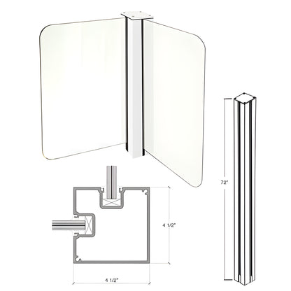 C72CRKW Cielo sky-white aluminum glass windscreen post, 72in tall, 3-1/4in front, fits 1/2-9/16in glass