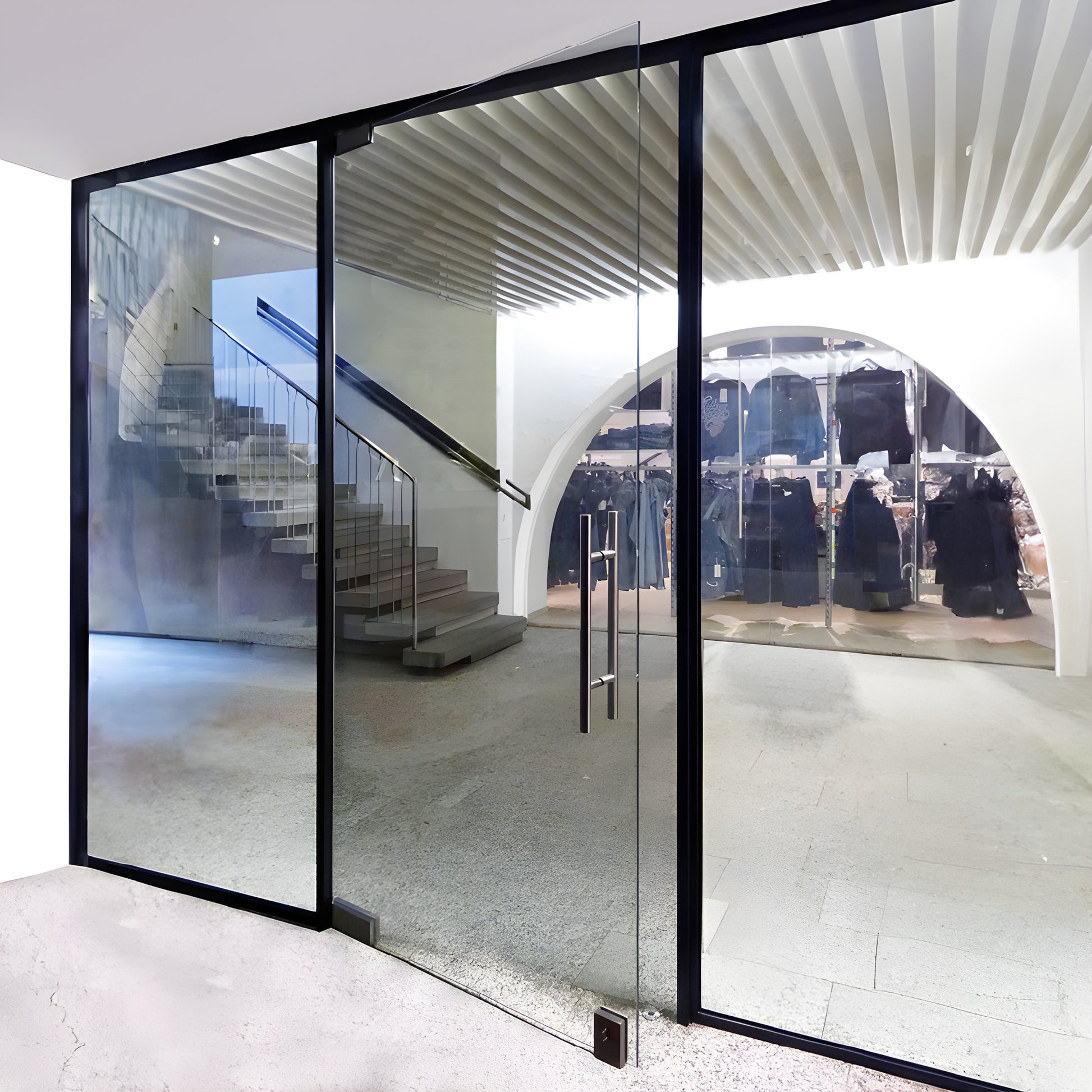 CRL Fallbrook center-pivot door frame set (FTW2GCPSA), satin anodized wall-mount kit for 8-12 mm glass