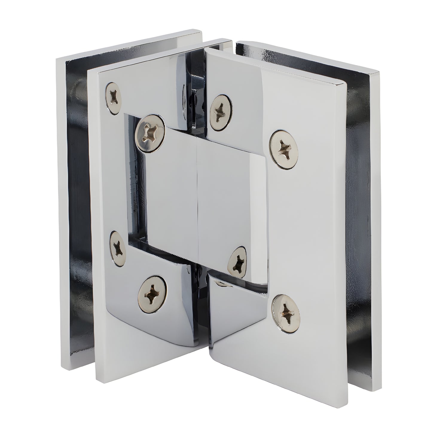 Polished chrome square glass-to-glass shower hinge, brass Vienna 90 self-centering (SKU V1E092CH)
