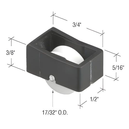 CRL Window Master nylon roller assembly G3064 - black 1/2 housing, 17/32" center-grooved white wheel