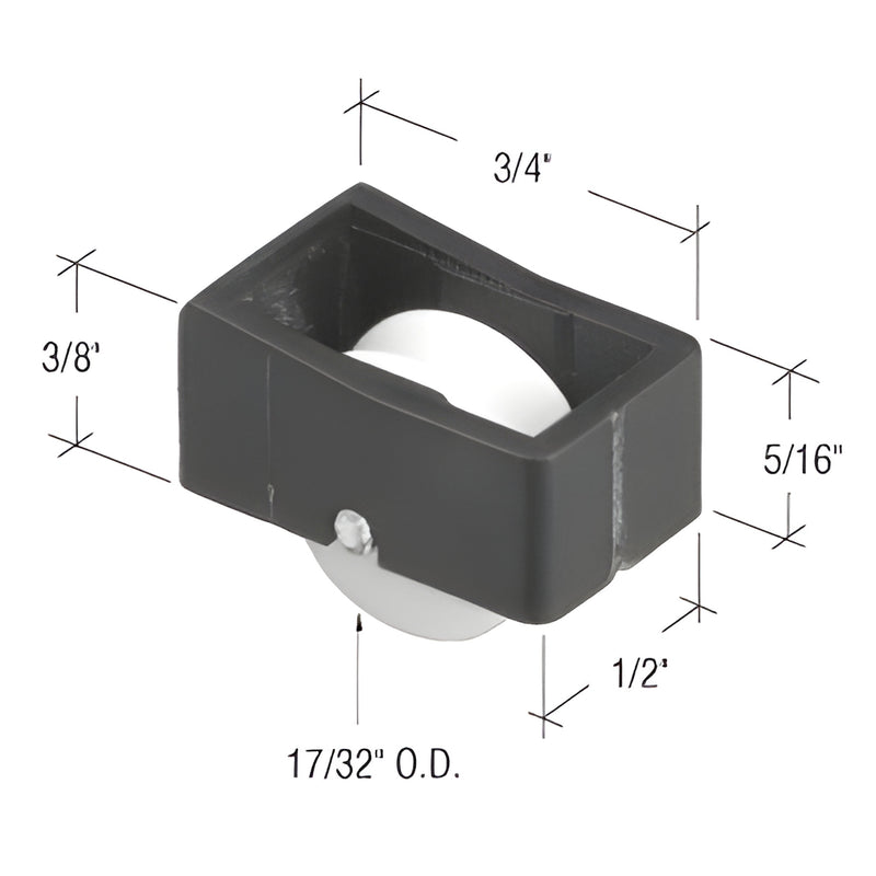 CRL Window Master nylon roller assembly G3064 - black 1/2 housing, 17/32" center-grooved white wheel
