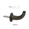 DRH10RB oil-rubbed bronze solid brass robe hook with through-glass mounting spacer - curved single hook
