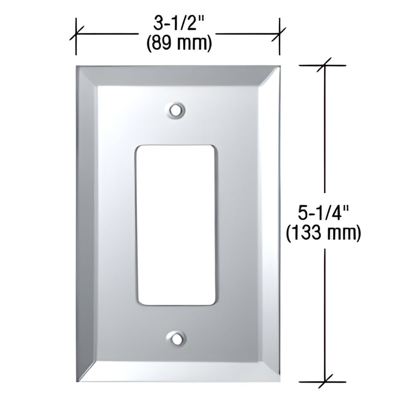 Clear beveled glass mirror plate (SKU GMP12C), single-designer 3-1/2 x 5-1/4 in with rectangular opening and two screw holes