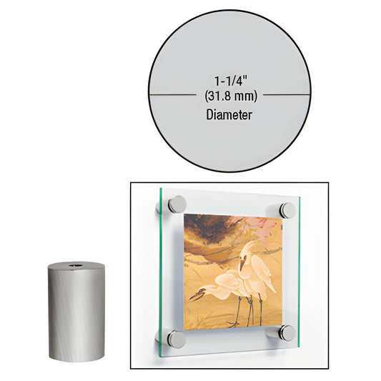 1-1/4" brushed stainless steel glass standoff, 316 stainless, 2" length (SKU S0B1142BS)