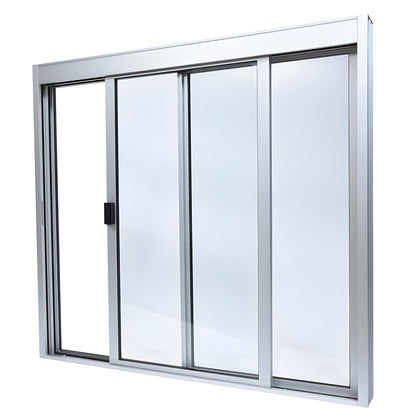 DW4848X0GA satin anodized 48x48 XO sliding service window, aluminum frame with 1/4" clear tempered glass.
