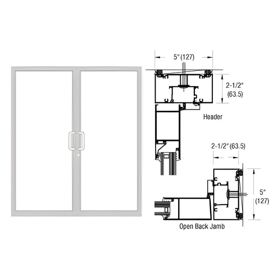 White Kynar custom double up/over hurricane impact door frame (SKU 0F72552), 2-1/2" x 5" jamb, air-resistant threshold.
