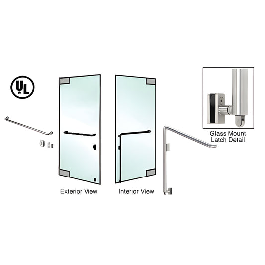 PA110A4GKBS brushed stainless tubular panic handle for all-glass doors, 1-1/4 in diameter, bottom-latching.