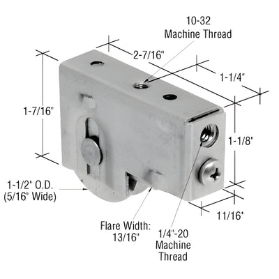 CRL Replacement 1-1/2" Stainless Steel Sliding Glass Door Roller 11/16" Housing