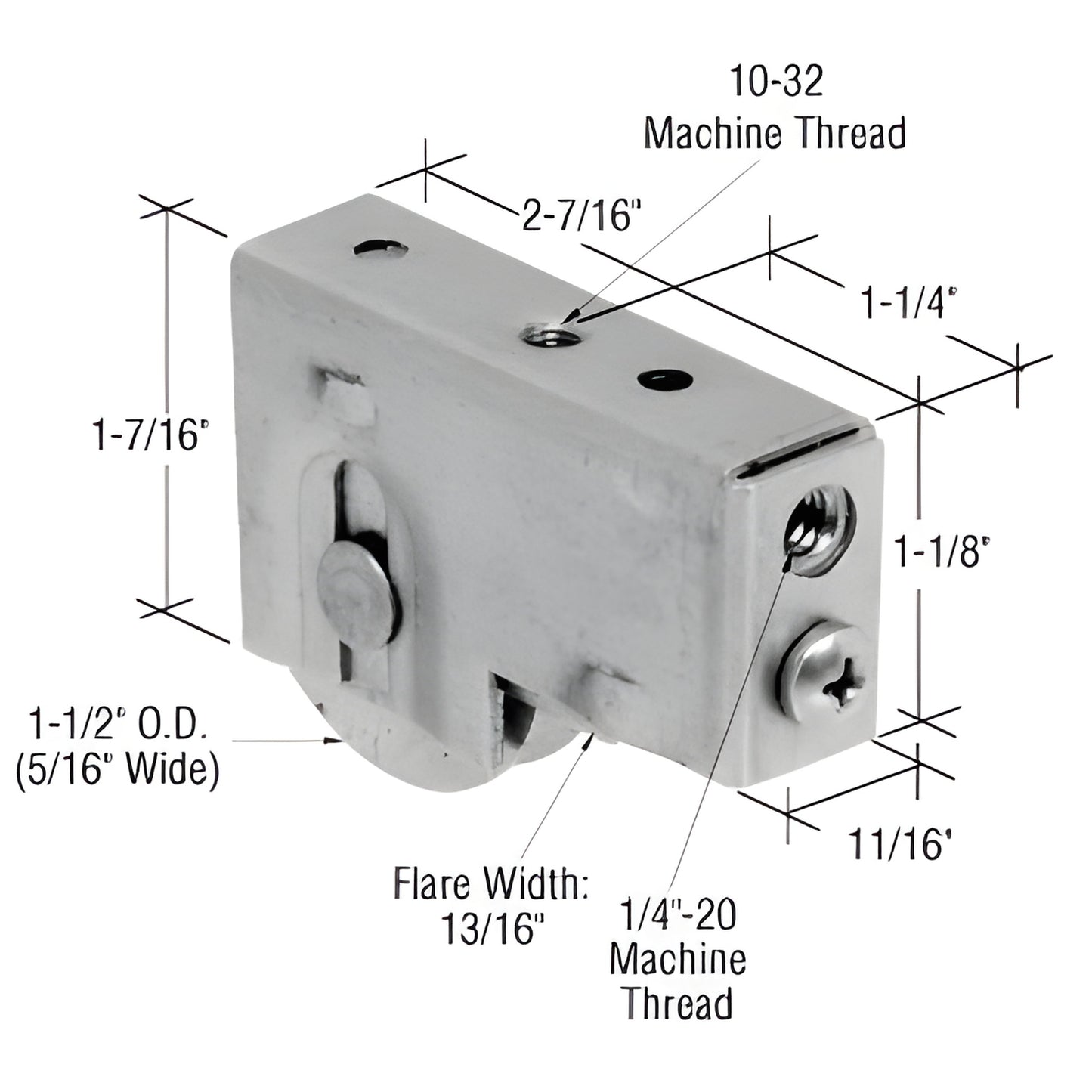 D1948 stainless steel adjustable single-roller sliding glass door assembly, corrosion resistant, 1-1/2 OD roller.