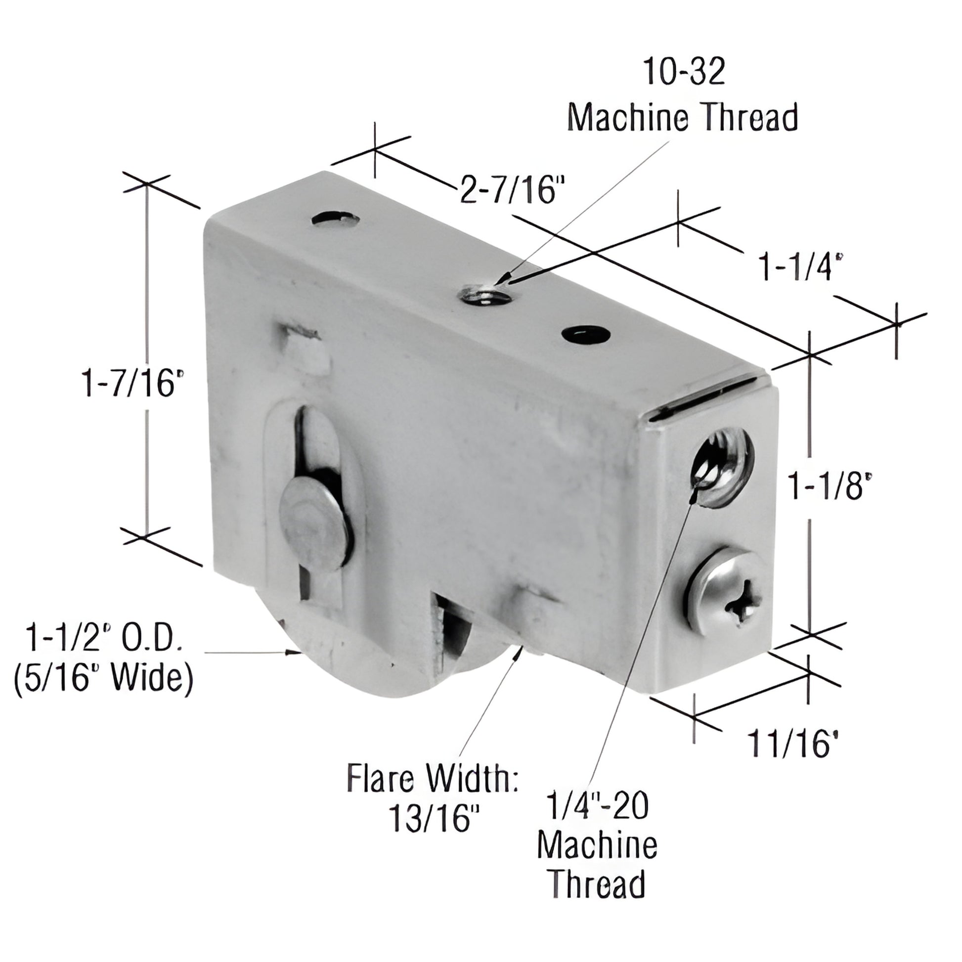 D1948 stainless steel adjustable single-roller sliding glass door assembly, corrosion resistant, 1-1/2 OD roller.