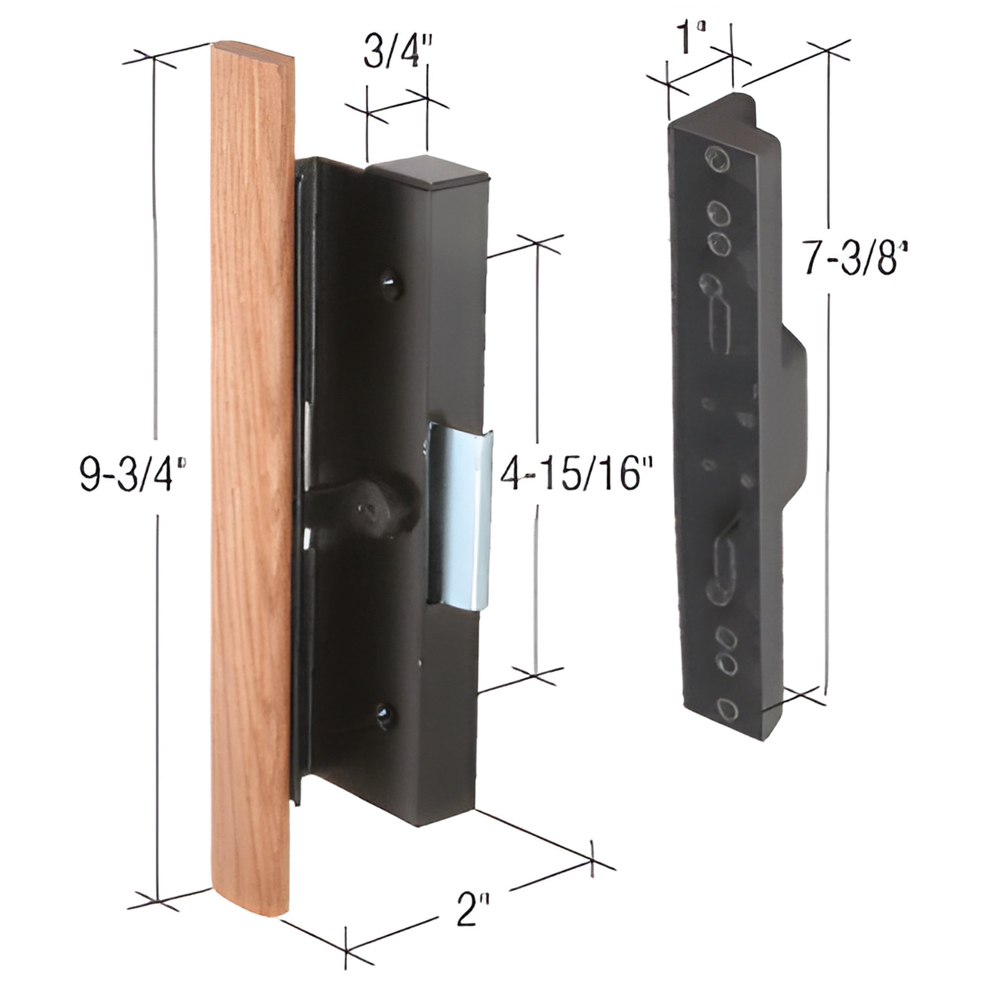 CRL C1126 black aluminum door handle set with wood grip, surface mount, 9-3/4" handle, 7-3/8" body.
