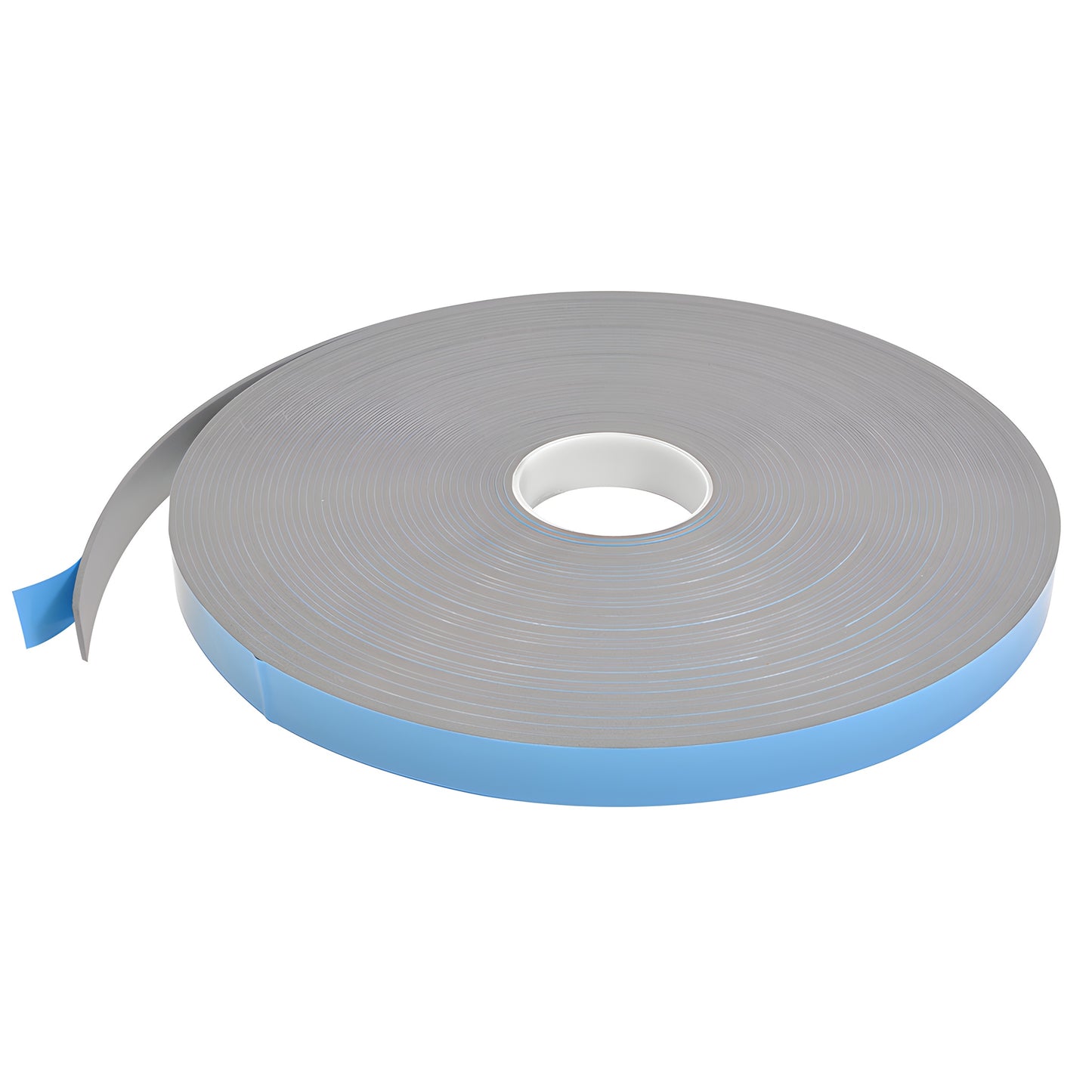 Gray roll of CRL closed-cell foam glazing tape with blue release liner, 1/8" 1" 100ft - SKU 74418X1GRY