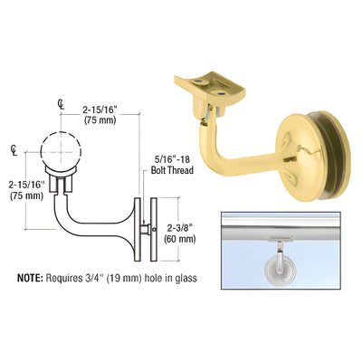 CRL La Jolla Polished Brass Glass-Mounted Handrail Bracket