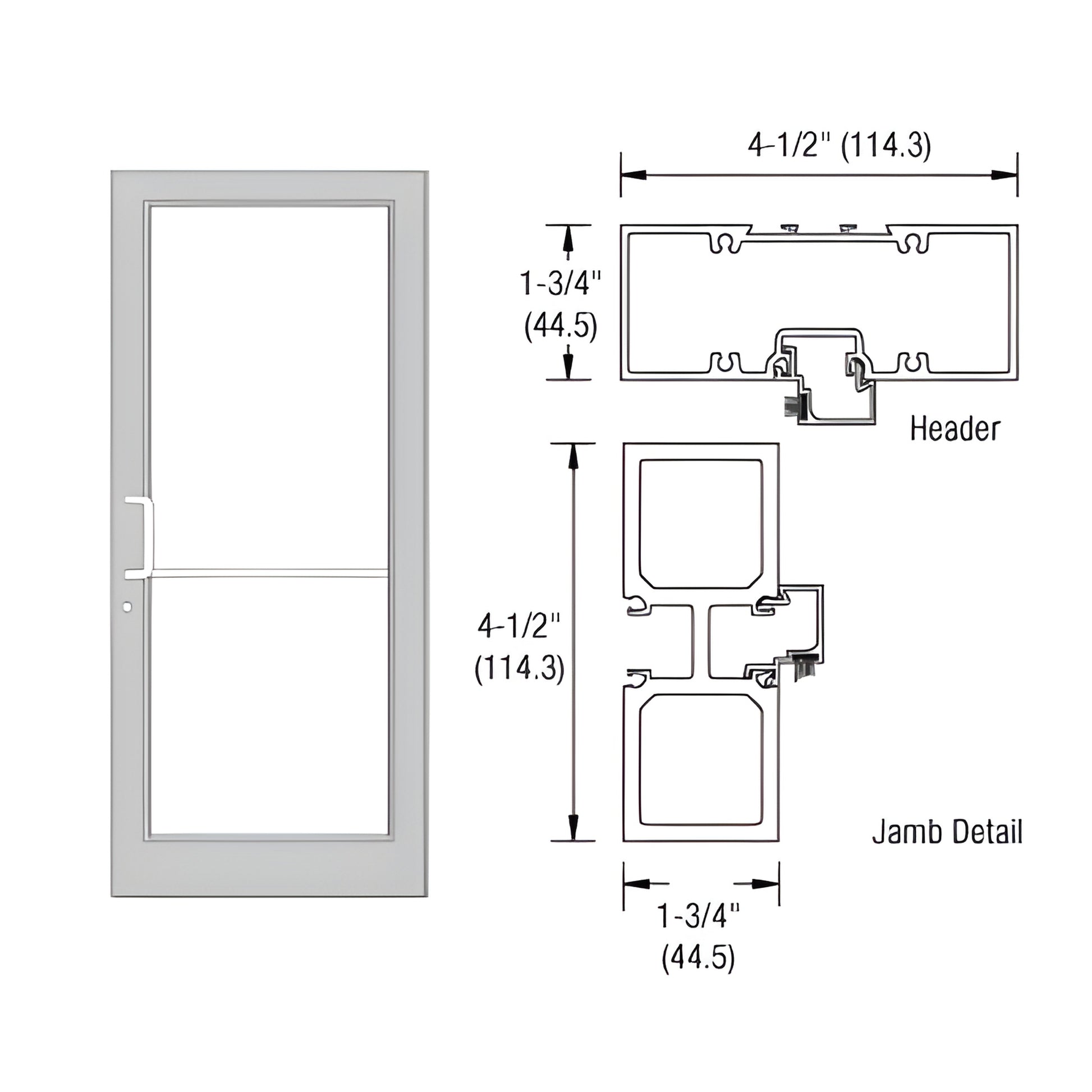 FD11511 Durafront clear anodized complete frame for surface-mount closer, 1-3/4 in x 4-1/2 in jamb/header profile