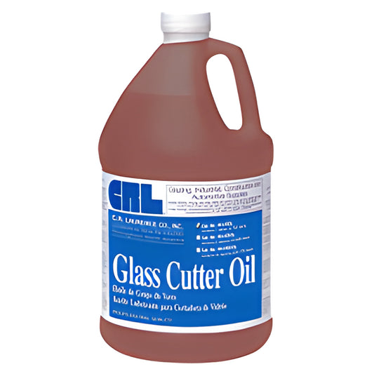 CRL Glass Cutter Oil 1 gallon jug (W410GL), brown cutting oil in plastic handle jug with blue label.