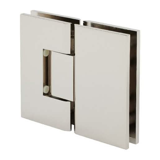"CRL Polished Nickel Vienna 180 Series Glass-to-Glass Hinge for seamless glass door instal