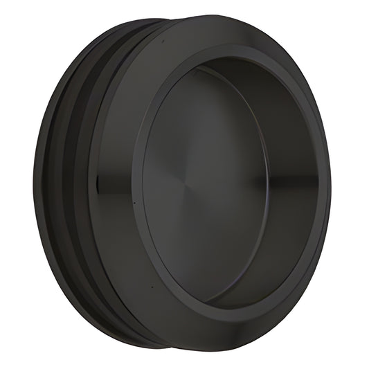 Matte black stainless steel round thru-glass pull handle with centered protective plate for 8-10mm tempered glass