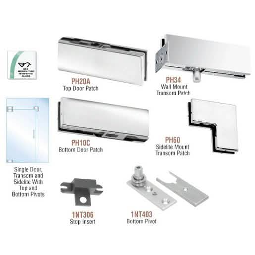 CRL Polished Stainless Patch Door Kit for Fixed Transom & Sidelite - No Lock Included