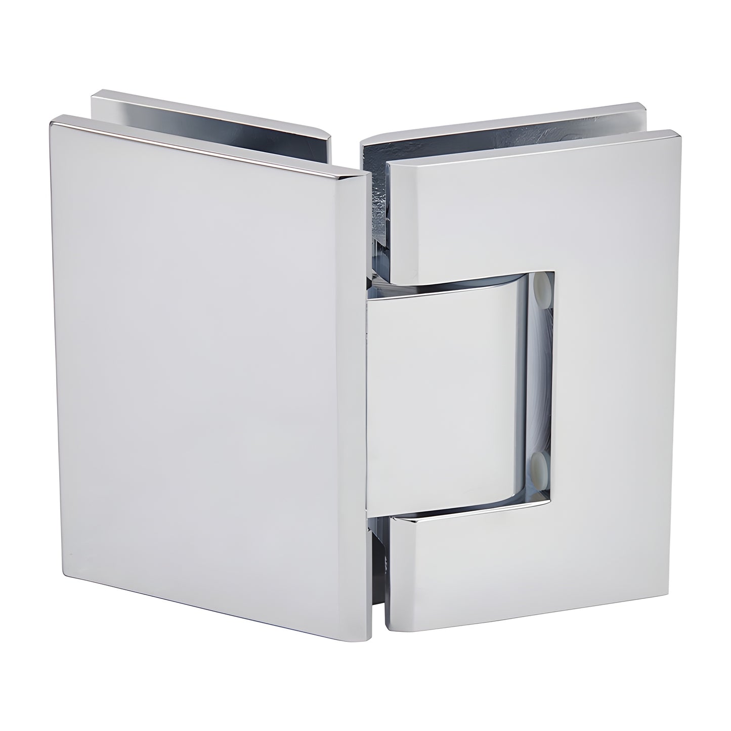 Polished chrome brass glass-to-glass shower hinge GEN345CH, square profile, adjustable for 8-12mm glass.
