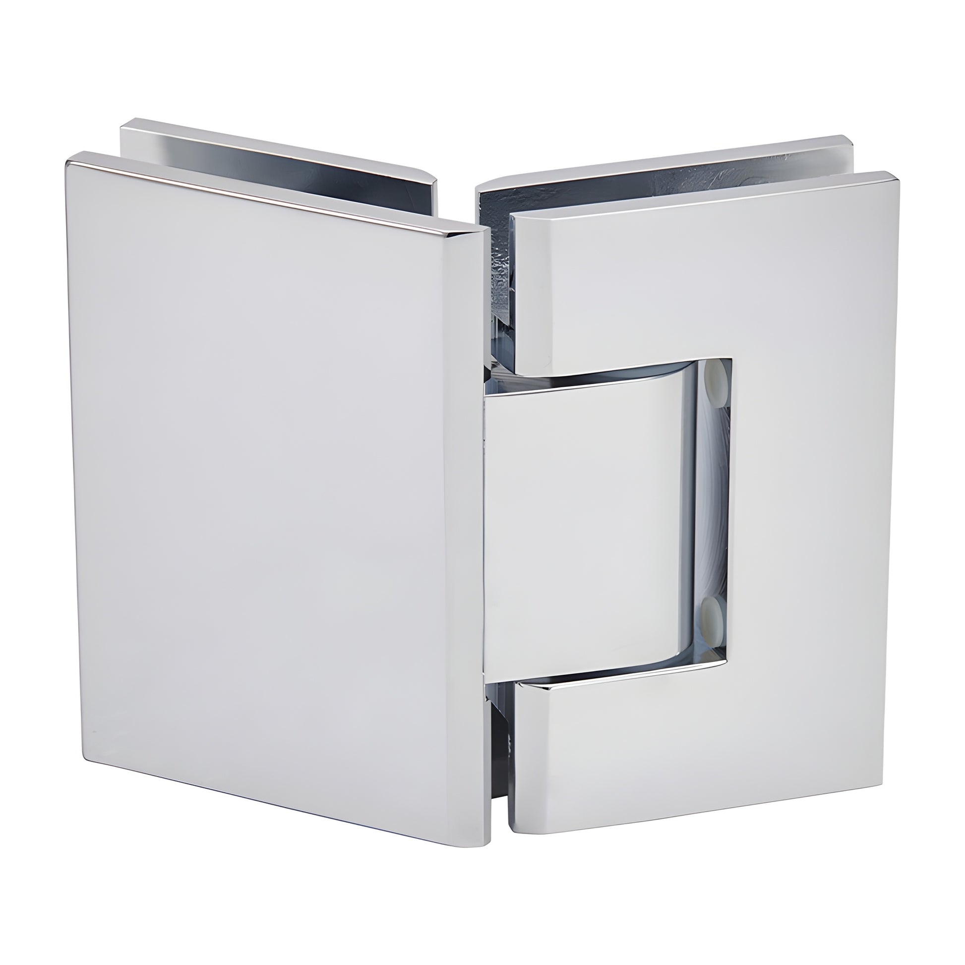 Polished chrome brass glass-to-glass shower hinge GEN345CH, square profile, adjustable for 8-12mm glass.