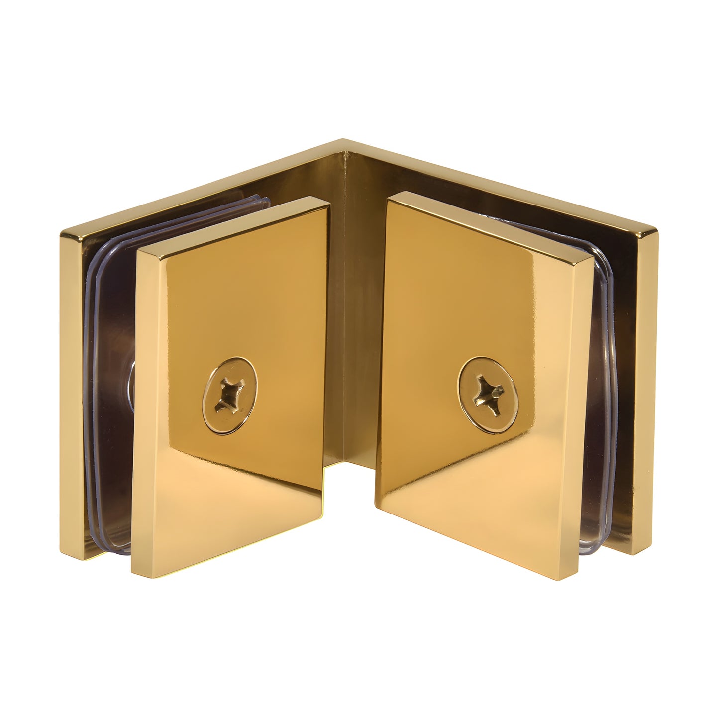 Unlacquered brass square 90 glass-to-glass clamp for 3/8-1/2 glass - SKU SGC90ULBR
