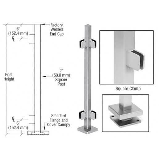 CRL Brushed Stainless Steel Glass Clamp 90° Corner Railing Kit - 36" Square Post