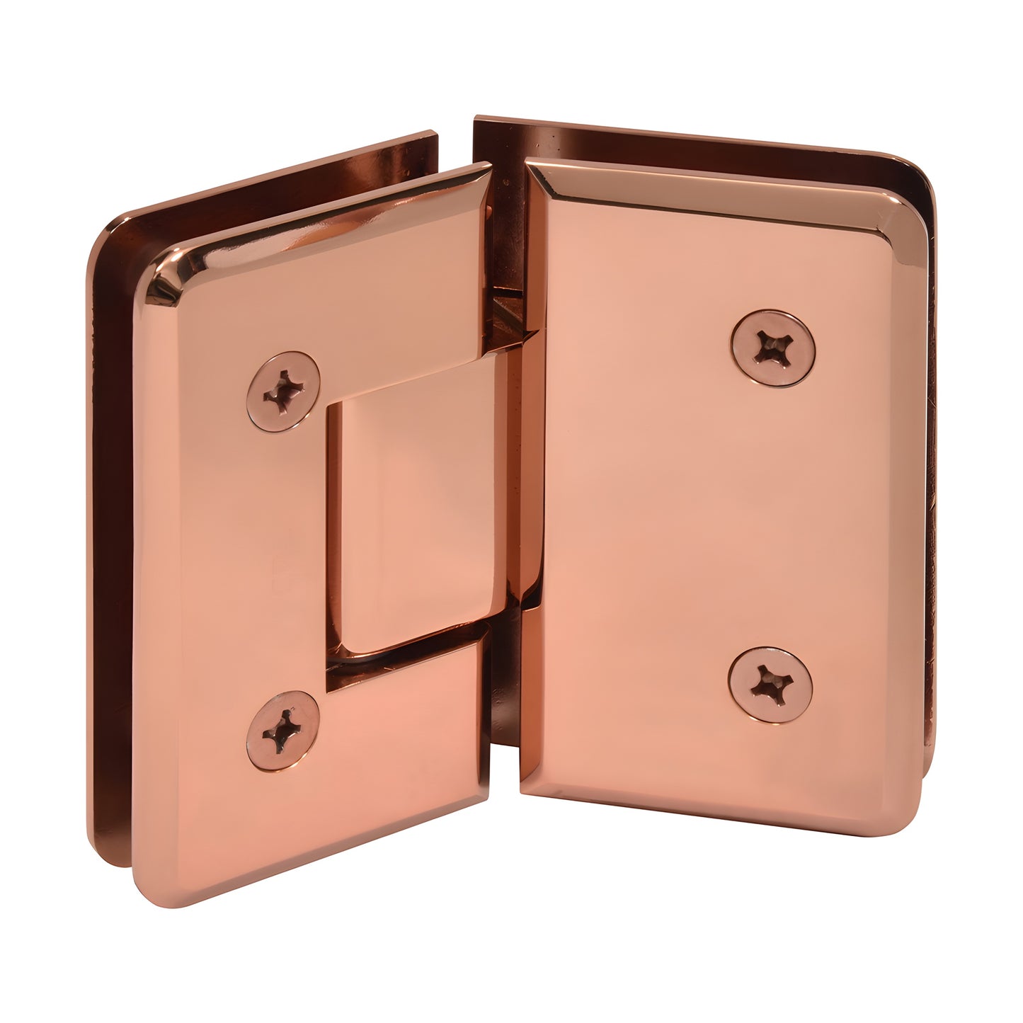 Rose gold beveled glass-to-glass shower hinge (brass), Cologne series, 135 pivot - SKU C0L045RG