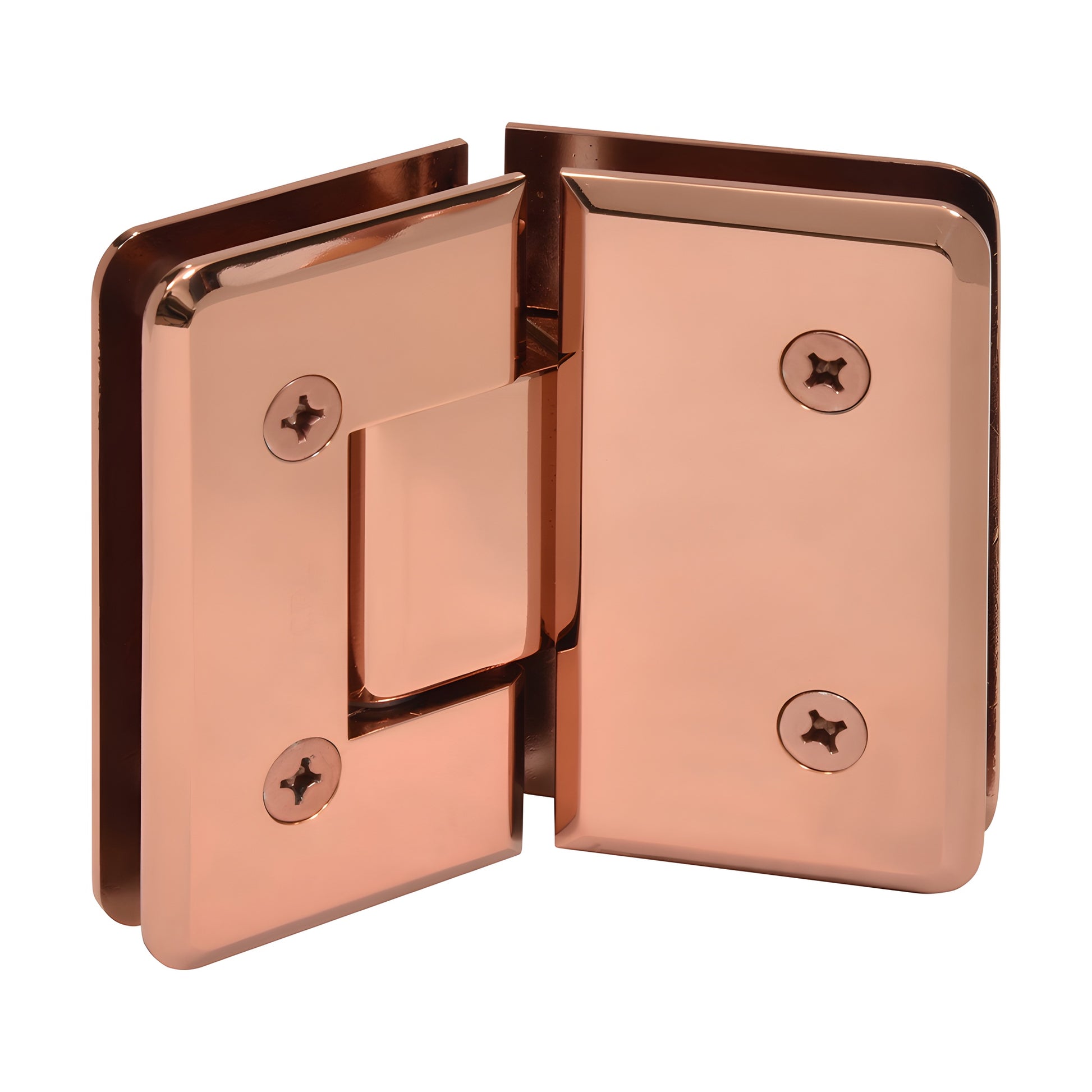 Rose gold beveled glass-to-glass shower hinge (brass), Cologne series, 135 pivot - SKU C0L045RG