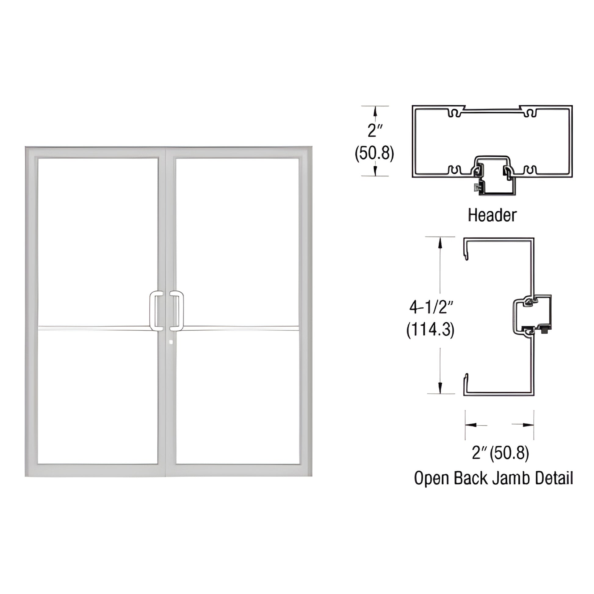 Clear anodized double door gear-hinge up-and-over frame with open back jambs and aluminum threshold, SKU 0B72811