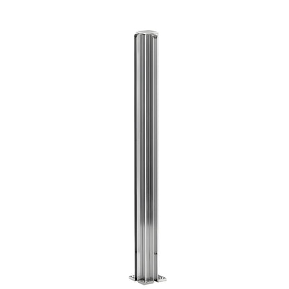 24" bright anodized aluminum 90 corner partition post with square base and U-channel glazing for 1/4" glass (SKU D990BA24CR)