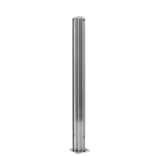 24" bright anodized aluminum 90 corner partition post with square base and U-channel glazing for 1/4" glass (SKU D990BA24CR)